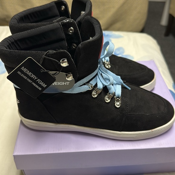 Pastry Riverside sz10 women hi-top dance walking sneaker black suede blue laces - Picture 4 of 16